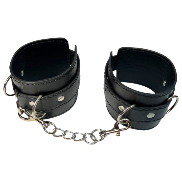 GDD Kajdanki skórzane sex gadżet dla par do zabaw BDSM skóra dominacja tortury krępowanie bez futerka czarne 4.png