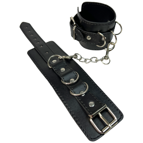 GDD Kajdanki skórzane sex gadżet dla par do zabaw BDSM skóra dominacja tortury krępowanie bez futerka czarne 8.png