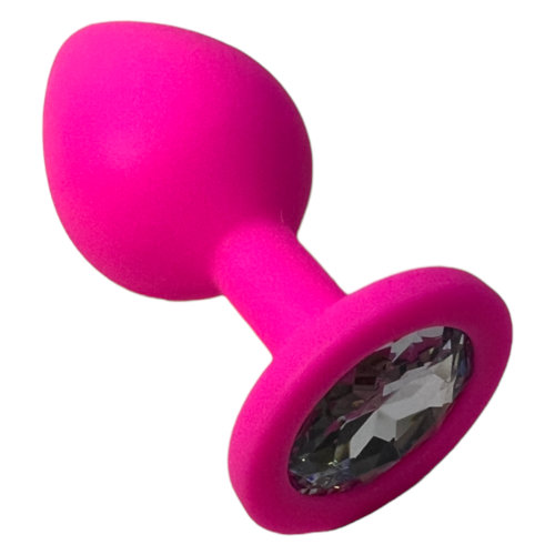 GDD Silikonowy korek analny z eleganckim kryształem sex gadżet Różowy r. M śr. 3,5 cm dł. 8 cm anal butt plug ass zatyczka do anusa 1.png
