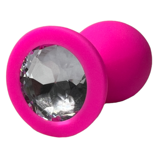 GDD Silikonowy korek analny z eleganckim kryształem sex gadżet Różowy r. M śr. 3,5 cm dł. 8 cm anal butt plug ass zatyczka do anusa 2.png